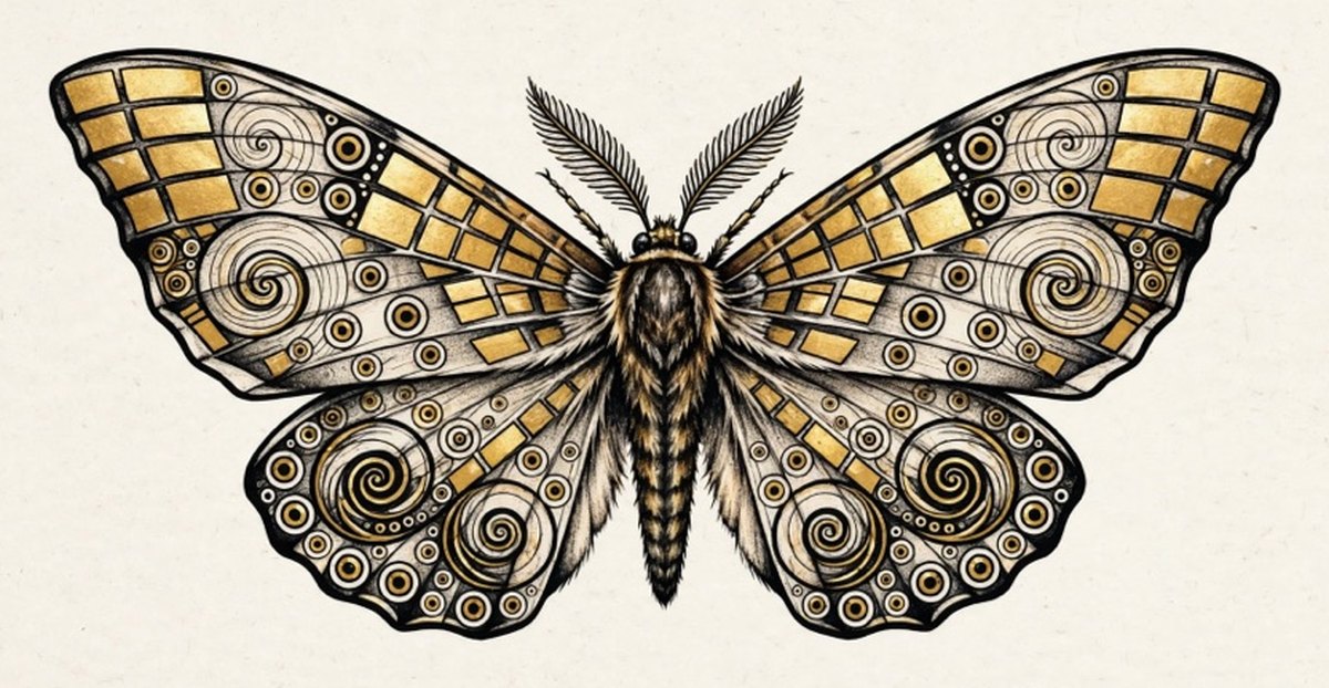 Gold Spiral Moth, after Klimt