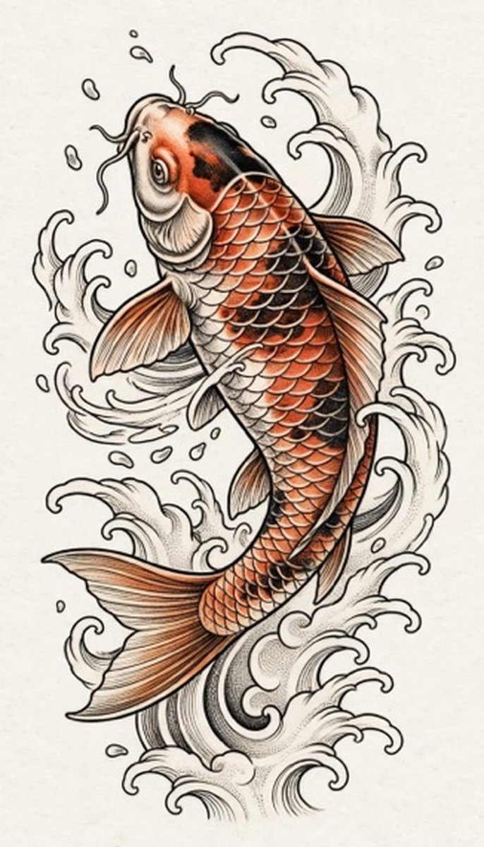 Leaping Koi, after Hokusai